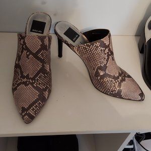 Brown Dolce Vita snakeskin heel mules